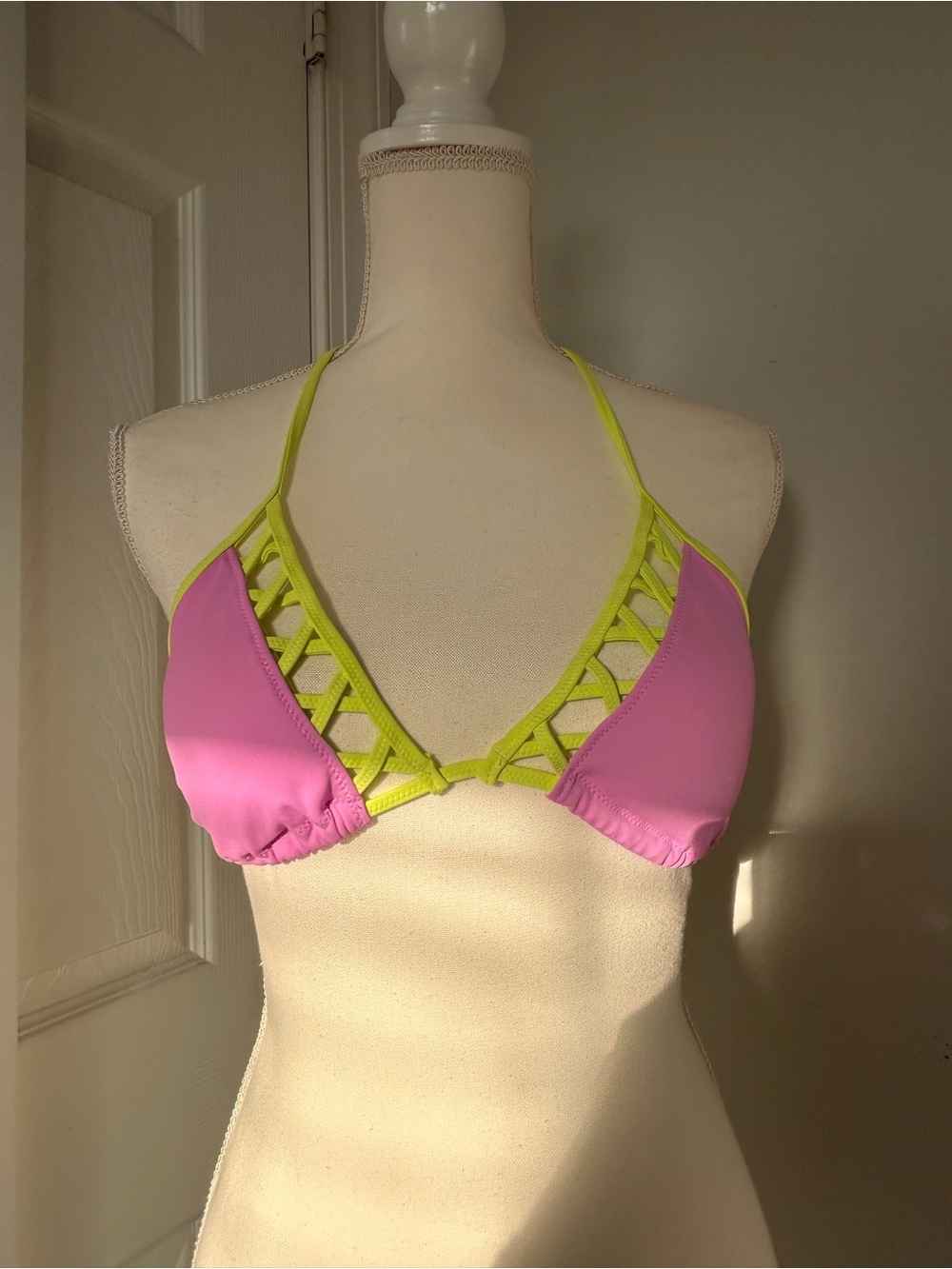 Purple and yellow Strappy Triangle Bikini Top